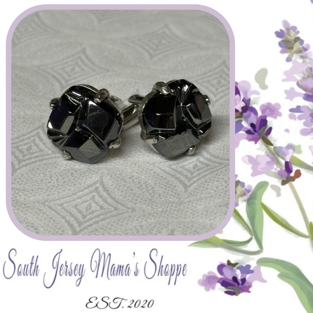 Vintage Sarah Coventry Silver Tone Hematite Cuff Links